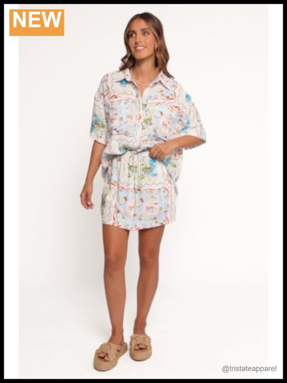 Short Sleeve Button Down Blouse Rayon Blend Petal Pup Casual Top